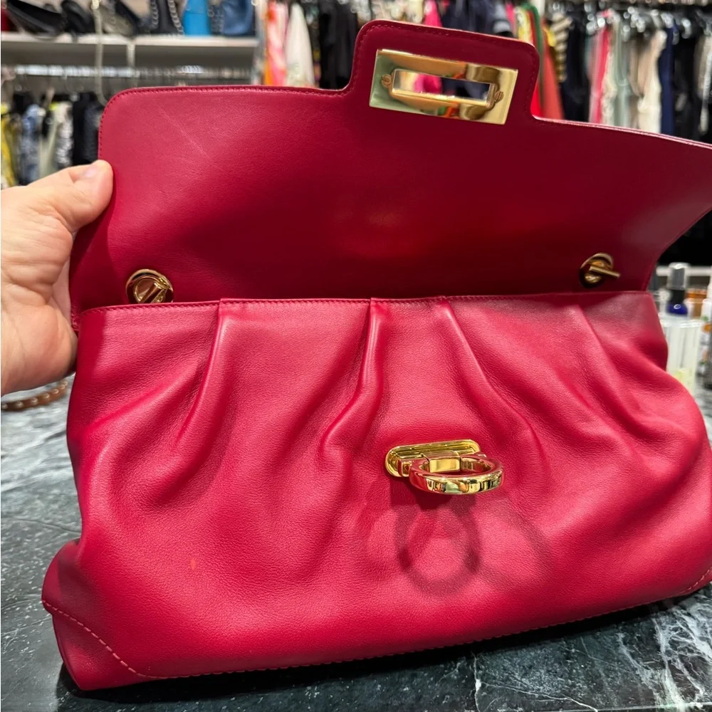Salvatore Ferragamo Red Shoulder Bag with Gold Hardware - Picture 6 of 7